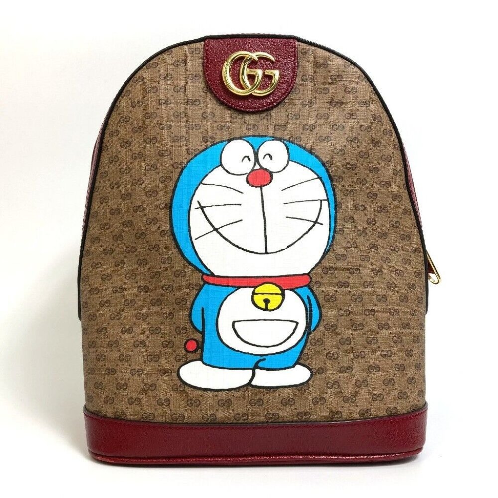 GUCCI 647816 GG Supreme Doraemon x GUCCI Small Backpack PVC/Leather Beige x Red